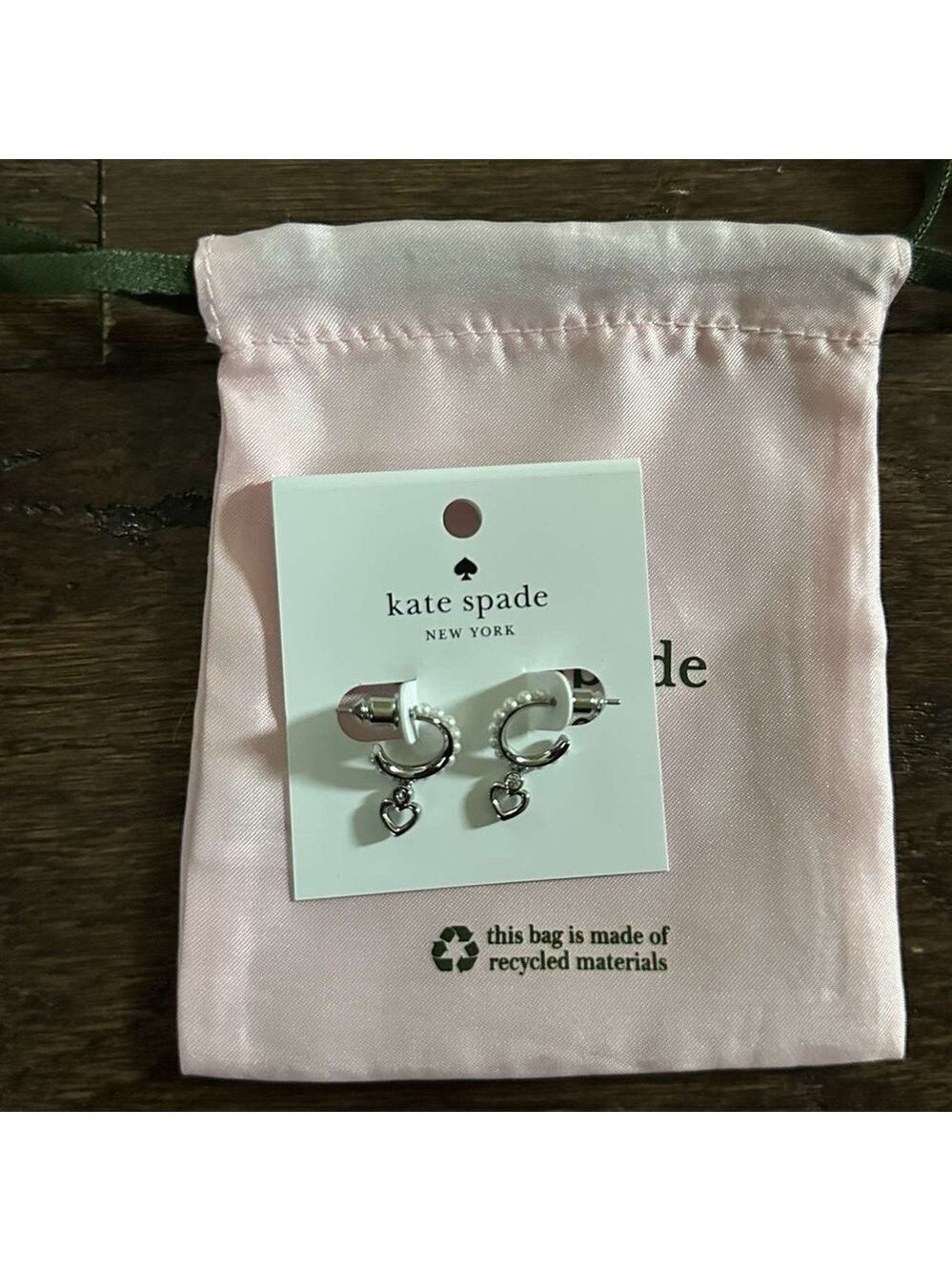 Kate Spade Pearl Huggie Hoop earrings-silver-New - Picture 4 of 5